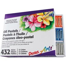 Pentel Arts Pentel Arts Oil Pastels 2.4" Length x 0.4" Diameter - Black, Brown, Cobalt Blue, Gray, Green, Orange, White, Red, Pale Blue, Pale Orange, Lime Yellow, ... - 432 / Box