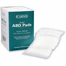 Medline Caring Sterile Abdominal Pads 5" Width x 9" Length - White - 25 / Box