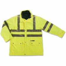 Ergodyne GloWear 8385 Class 3 4-in-1 Jacket Extra Large - Lime - Weather Proof, Water Repellent, Machine Washable - 1 Each