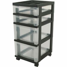 IRIS Mini Storage Cart 4 Drawer - 4 Casters - Plastic - 14.25" Width x 12.05" Depth x 26.44" Height - Black - 1 Each
