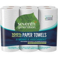 Seventh Generation 100% Recycled Paper Towels 2 Ply - 11" Width x 5.40" Length - 140 Sheets/Roll - White - Paper - 6 / Pack