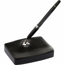 Dacasso Classic Leather Single Pen Stand Leather - Black, Silver - 1 Each
