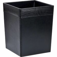 Dacasso Crocodile Embossed Leather Waste Basket 3.50 gal Capacity - Leather, Velveteen - Black - 1 Each