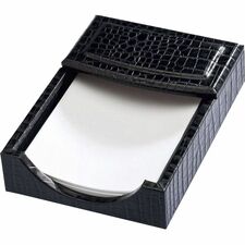 Dacasso Crocodile Embossed Black Leather Memo Holder Support 4" x 6" Media - Leather - Black - 1 Each