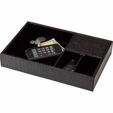 Dacasso Crocodile Embossed Black Leather Standard Valet Tray 4 Compartment(s) - Compartment Size : 2" - Desktop - Black - Velveteen, Leather - 1 Each