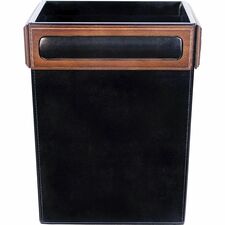 Dacasso Walnut & Leather Waste Basket 3.50 gal Capacity - Wood, Top Grain Leather, Velveteen - Black - 1 Each