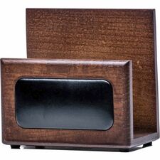 Dacasso Walnut & Leather Letter Holder Leather, Wood, Rubber - Walnut, Black - 1 Each