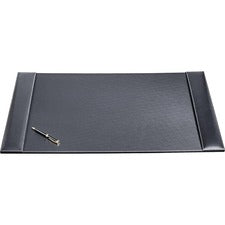 Dacasso Rustic Leather Side-Rail Desk Pad Rectangular - 34" Width - Top Grain Leather, Velveteen - Rustic Black