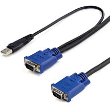 StarTech.com 10 ft 2-in-1 Ultra Thin USB KVM Cable 10 ft USB/VGA KVM Cable for KVM Switch, Video Device, Keyboard/Mouse - First End: 1 x 4-pin USB Type A - Male, 1 x 15-pin HD-15 - Male - Second End: 1 x 15-pin HD-15 - Male - Black - 1 Each