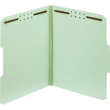 Pendaflex 1/3 Tab Cut Letter Recycled Fastener Folder 8 1/2" x 11" - 2" Expansion - 2 Fastener(s) - 2" Fastener Capacity - Top Tab Location - Assorted Tab Position - 25 pt. - Pressboard - Light Green - Tyvek Gusset, Durable, Heavy Duty - 100% Recycled - 2