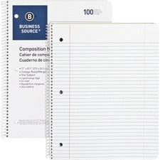 Business Source Wirebound College Ruled Notebooks - Letter 100 Sheets - Wire Bound - 16 lb Basis Weight - Letter - 8 1/2" x 11" Sheet Size - White Paper - Stiff-back - 1 Each