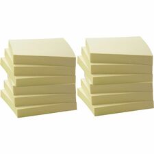 Business Source Yellow Adhesive Notes 3" Flag/Note Width x 3" Flag/Note Length - Square - 100 Sheets per Pad - Unruled - Yellow - Self-adhesive, Removable - Recycled - 12 / Pack
