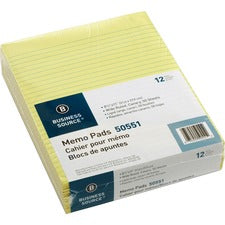 Business Source Glued Top Ruled Memo Pads - Letter 50 Sheets - Glue - 16 lb Basis Weight - Letter - 8 1/2" x 11" Sheet Size - Canary Paper - 1 Dozen