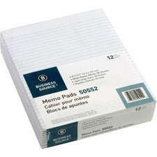 Business Source Glued Top Ruled Memo Pads - Letter 50 Sheets - Glue - Wide Ruled Front Ruling - 16 lb Basis Weight - Letter - 8 1/2" x 11" Sheet Size - White Paper - 1 Dozen
