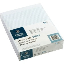 Business Source Glued Top Ruled Memo Pads - Letter 50 Sheets - Glue - Narrow Ruled Front Ruling - 16 lb Basis Weight - Letter - 8 1/2" x 11" Sheet Size - White Paper - 1 Dozen