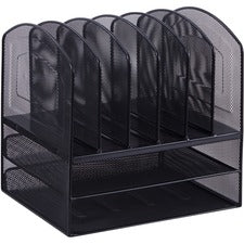 Lorell Mesh Desk Organizer 8 Compartment(s) - Sturdy - Powder Coated - Black - Steel - 1 Each