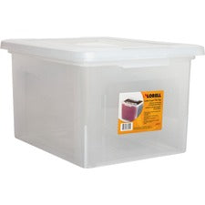 Lorell Stacking File Box External Dimensions: 14.2" Width x 18" Depth x 10.8" Height - Media Size Supported: Letter, Legal - Interlocking Closure - Stackable - Plastic - Clear - For File - 1 Each