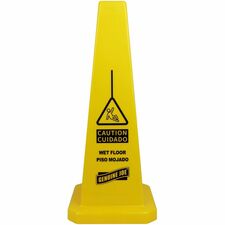 Genuine Joe Bright 4-sided Caution Safety Cone English, Spanish - 10" Width x 24" Height x 10" Depth - Cone Shape - Stackable - Industrial - Polypropylene - Yellow - 1 Each