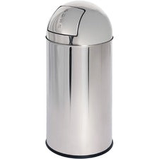 Genuine Joe Push Open Round Top Receptacle 12 gal Capacity - Round - Durable - 29.2" Height x 14.8" Diameter - Stainless Steel - 1 Each
