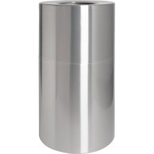 Genuine Joe Classic Cylinder 2-Piece Waste Receptacle 35 gal Capacity - Weather Resistant, Fire Proof, Leak Proof - 34" Height x 18" Diameter - Aluminum - Silver - 1 Each