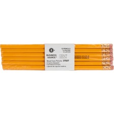 Business Source Woodcase No. 2 Pencils #2 - Yellow Wood Barrel - 1 Dozen