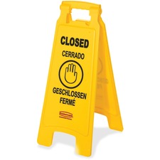 Rubbermaid Commercial Closed Multi-Lingual Floor Sign English, French, German, Spanish - Print/Message "CLOSED" - 11" Width x 25" Height x 12" Depth - Rectangular Shape - Hanging - Double Sided - Lightweight, Durable, Multilingual, Fade Resistant, Corrosi