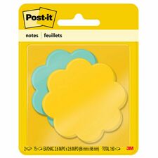 Post-it® Super Sticky Die-Cut Notes 150 x Assorted - 3" Flag/Note Width x 3" Flag/Note Length - Daisy - Yellow, Blue - Self-adhesive - 2 / Pack