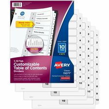 Avery® Ready Index Classic Tab Binder Dividers 360 x Divider(s) - 360 Tab(s) - 1-10 - 10 Tab(s)/Set - 8.5" Divider Width x 11" Divider Length - 3 Hole Punched - White Paper Divider - White Paper Tab(s) - 20% - Hole-punched, Printable, Hole Reinforceme