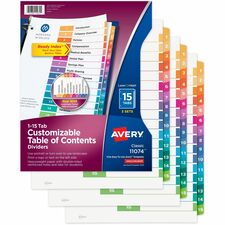 Avery® Ready Index Custom TOC Binder Dividers 45 x Divider(s) - 1-15 - 15 Tab(s)/Set - 8.5" Divider Width x 11" Divider Length - 3 Hole Punched - White Paper Divider - Multicolor Paper Tab(s) - Hole-punched, Printable, Reinforced Tab, Pre-printed, Dou