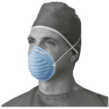 Medline Cone-style Face Mask Blue - Latex-free, Fluid Resistant, Rounded Edge - 50 / Box