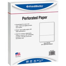 Printworks Pre-Perforated Paper for Invoices, Statements, Gift Certificates & More Letter - 8 1/2" x 11" - 20 lb Basis Weight - Smooth - Sustainable Forestry Initiative (SFI) - Perforated - White - 500 / Ream