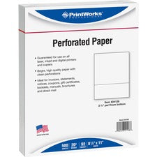 Printworks Pre-Perforated Paper for Invoices, Statements, Gift Certificates & More Letter - 8 1/2" x 11" - 20 lb Basis Weight - Sustainable Forestry Initiative (SFI) - Perforated - White - 500 / Ream
