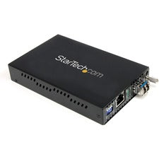 StarTech.com 1000 Mbps Gigabit Single Mode Fiber Media Converter LC 40 km 1 x Network (RJ-45) - 1 x LC Ports - DuplexLC Port - Single-mode - 1310 nm Fiber - Gigabit Ethernet - 1000Base-T, 1000Base-SX/LX - 40 km - AC Adapter - Desktop, Rack-mountable - TAA