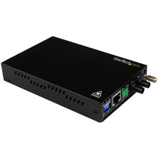 StarTech.com 10/100 Mbps Multi Mode Fiber Media Converter ST 2 km 1 x Network (RJ-45) - 1 x ST Ports - DuplexST Port - Multi-mode - 1310 nm Fiber - Fast Ethernet - 10/100Base-TX, 100Base-FX - 2 km - AC Adapter - Desktop, Rack-mountable - TAA Compliant