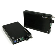 StarTech.com 10/100 Mbps Ethernet Single Mode WDM Fiber Media Converter Kit SC 20km 1 x Network (RJ-45) - 1 x SC Ports - DuplexSC Port - Single-mode - 1310 nm, 1550 nm Fiber - Fast Ethernet - 10/100Base-TX, 100Base-FX - 20 km - AC Adapter - Rack-mountable