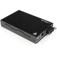 StarTech.com Gigabit Ethernet Single Mode Fiber Media Converter SC 40 km - 1000 Mbps 1 x Network (RJ-45) - 1 x SC Ports - DuplexSC Port - Single-mode - 1310 nm Fiber - Gigabit Ethernet - 10/100/1000Base-T, 1000Base-SX/LX - 40 km - AC Adapter - Rack-mounta