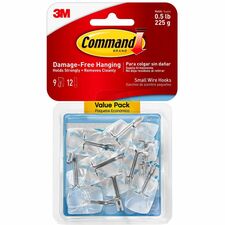 Command Small Wire Hooks 9 Small Hook - 8 oz (226.8 g) Capacity - 0.8" Width x 1.6" Length - for Utensil, Pictures, Mirror - Clear - 9 / Pack