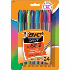 BIC Cristal Ballpoint Pen 1.6 mm Bold Pen Point - Assorted Ink - Translucent Barrel - 24 / Pack