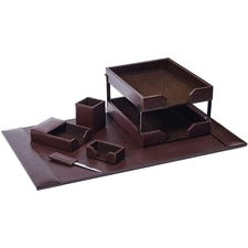 Dacasso 8-Piece Econo-Line Desk Set - Bonded Brown Leather 1 Each