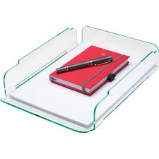 Lorell Single Stacking Document Tray Desktop - Durable, Lightweight, Non-skid, Stackable - Clear, Green - Acrylic - 1 Each