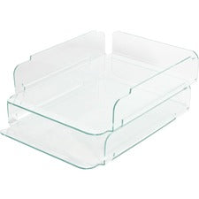 Lorell Stacking Document Trays Desktop - Durable, Lightweight, Non-skid, Stackable - Clear, Green - Acrylic - 2 / Set