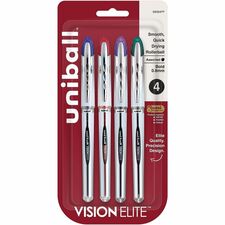 uniball™ Vision Elite Rollerball Pen 0.8 mm Bold Pen Point - Refillable - Blue, Red, Green, Violet Ink - Pigment-based - 4 / Pack