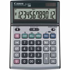 Canon BS1200TS Desktop Calculator Metal Cover, Auto Power Off, Rubber Grip, Non-slip Rubber Feet - 12 Digits - LCD - Battery/Solar Powered - 1.1" Height x 5.1" Width x 7.3" Length - Metallic Gray - 1 Each