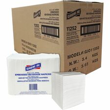 Genuine Joe Quad-fold Square Beverage Napkins 1 Ply - 9.50" Width x 9.50" Length - White - 500/Pack - 8 / Carton