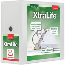 Cardinal® Xtralife ClearVue Locking Slant-D Binder 6" Binder Capacity - Letter - 8 1/2" x 11" Sheet Size - 1300 Sheet Capacity - 5 1/2" Spine Width - 3 Ring(s) - Fastener(s): D-Ring - Pocket(s): 2, Inside Front & Back - Polyolefin - White - 2.25 lb -
