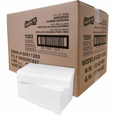Genuine Joe Embossed Dinner Napkins 2 Ply - 1/8 Fold - 17" Width x 15" Length - White - 100/Pack - 30 / Carton