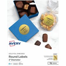 Avery® Promotional Label x 2" Diameter - Permanent Adhesive - Round - Inkjet - Matte Gold - Matte - Paper - 12 / Sheet - 12 Total Sheets - 96 Total Label(s) - 8 / Pack