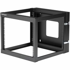 StarTech.com 8U 22in Depth Hinged Open Frame Wall Mount Server Rack For Server, LAN Switch, Patch Panel, A/V Equipment, Computer - 8U Rack Height x 19" Rack Width - Wall Mountable Open Frame - 4 Post - Black - Cold-rolled Steel (CRS) - 139.70 lb Maximum W