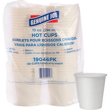 Genuine Joe 10 oz Disposable Hot Cups 10 fl oz - White - Polyurethane - Hot Drink, Beverage - 50/Pack - 20 / Carton