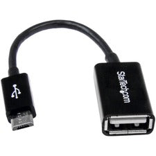 StarTech.com 5in Micro USB to USB OTG Host Adapter M/F 5" Data Transfer Adapter - First End: 1 x 5-pin Micro USB 2.0 Type B - Male - Second End: 1 x 4-pin USB 2.0 Type A - Female - Nickel Plated Connector - 1 Each